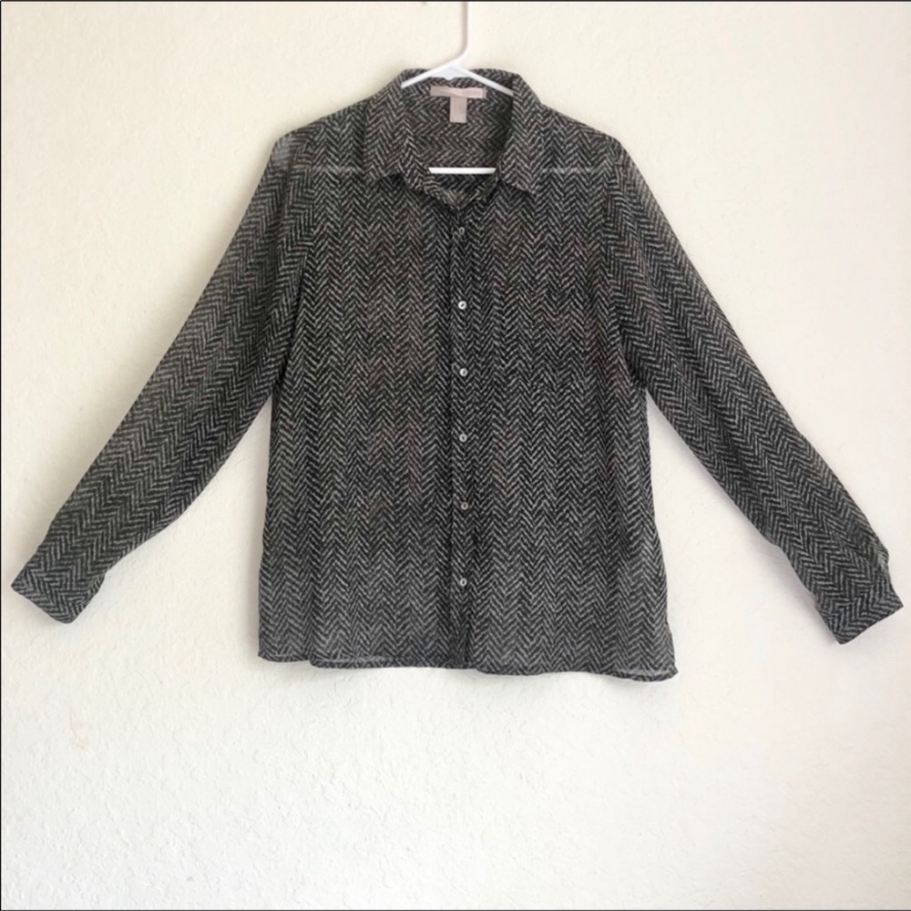 FOREVER 21 Women's Button Down Long Sleeve Chevron Print Sheer Top size Med
